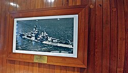Boards from the deck of USS Colorado form a wall in the Legends Room of the Washington Athletic Club