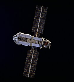 Zarya as seen by Space Shuttle Endeavour during STS-88