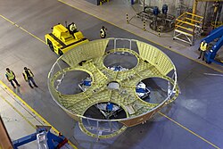 "Boat-tail" engine fairing for Artemis II under construction, June 2021