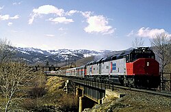 An Amtrak EMD SDP40F with the San Francisco Zephyr in 1975. By the mid-1970s, Amtrak equipment was acquiring its own identity.