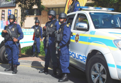 Officers of the South African Police Service with Vektor R5 rifles on parade in Johannesburg, 2010