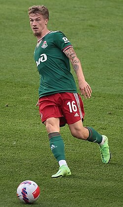 Jedvaj playing for Lokomotiv Moscow in 2021