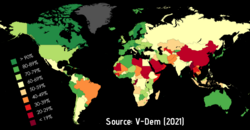 Freedom from forced labour by country (V-Dem Institute, 2021)
