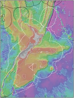 Exclusive economic zone of New Zealand and continental shelf boundaries for much of Zealandia
