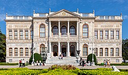 The Dolmabahçe Palace (1842–1856), on the shore of the Bosphorus, was built to serve as the new imperial palace of the Ottoman dynasty