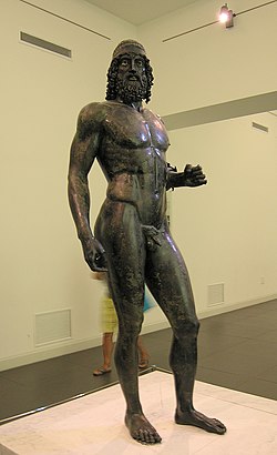 An Ancient Greek warrior in bronze, Riace bronzes, c. 450 BCE.
