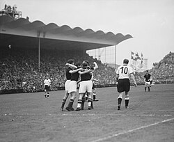The Hungarians celebrating their first goal