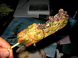 Zhuxuegao, or pork blood cake, on a stick