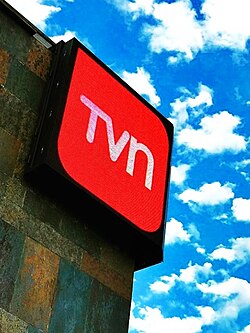 The TVN logo in its headquarters in Santiago
