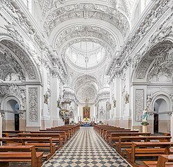 Central nave of the Church of St. Peter and St. Paul, Vilnius, Lithuania, an example of a Baroque church interior