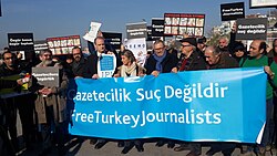 Turkish journalists protesting imprisonment of their colleagues on Human Rights Day, 10 December 2016
