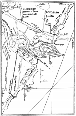 Portuguese map of the city of Malacca (with the new set of walls built in 1564)