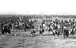 Argentine Army, led by General Julio A. Roca, commemorating an anniversary of the May Revolution in 1879