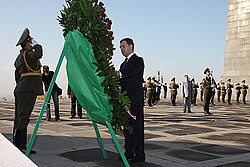 Russian President Dmitry Medvedev at the Armenian Genocide memorial in Yerevan