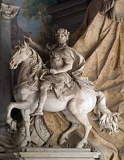Statue of Charlemagne by Agostino Cornacchini (1725), at St. Peter's Basilica, Vatican City. Charlemagne promoted the usage of the anno Domini epoch throughout the Carolingian Empire.