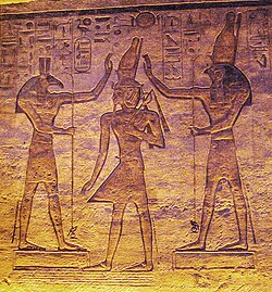 The gods Set (left) and Horus (right) blessing Ramesses II in the Small Temple at Abu Simbel