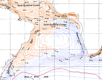 Brazil Current in a map of the Atlantic Ocean