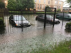 Flooded parking lot during Hurricane Harvey, August 2017