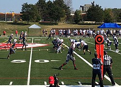 A Canadian football game between the Toronto Varsity Blues and the York Lions at York's Alumni Field