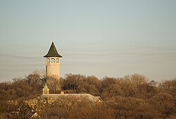 The "Witch's Hat" water tower in Prospect Park. This landmark is only a few blocks from where Minneapolis and Saint Paul meet.