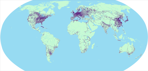Map of world railway network as of 2022
