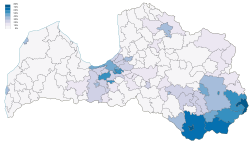 Percent of Russian speakers in different regions of Latvia, 2011 census