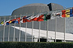 Flags of member nation-states flying outside the Headquarters of the United Nations in New York (2007)