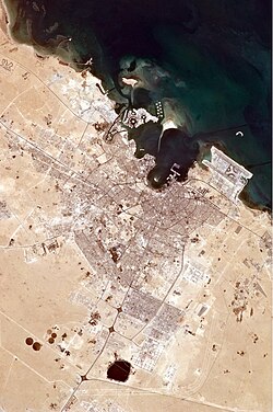 A view of Doha from the International Space Station in 2010 highlights the rapid development the city underwent since the discovery of oil in the 1960s.