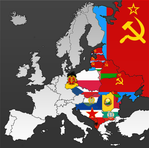 Communist countries and Soviet republics in Europe with their representative flags (1950s)