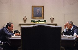 President Johnson meets with Richard Nixon in July 1968