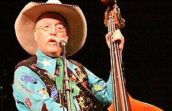 Country music bassist "Too Slim" (Fred LaBour of Riders in the Sky) performing in Ponca City, Oklahoma, in 2008