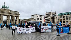 Demonstration of Tibetans and Uyghurs in front of the Brandenburg Gate in Berlin against the Olympic Games in Beijing 2022