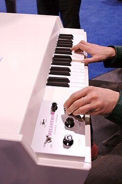 A Mellotron, an early form of music sampler, used extensively in the late 1960s and early 1970s
