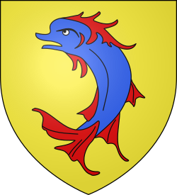Coat of arms of the Dauphiné, France, featuring a stylised heraldic dolphin