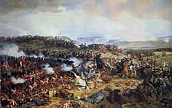 The charge of the French Cuirassiers at the Battle of Waterloo against a British infantry square