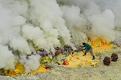 Sulfur extraction, East Java