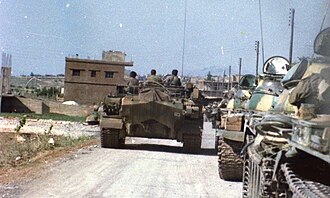 A column of Syrian armored vehicles in Sultan Yacoub, 1982