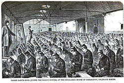 Prisoners picking oakum at Coldbath Fields Prison in London, c. 1864