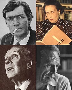 Argentine literary figures: Julio Cortázar, Victoria Ocampo, Jorge Luis Borges and Adolfo Bioy Casares.