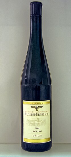 A German wine bottle, designed for Rheingau wine