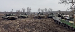 Russian tanks at a pontoon crossing over the Seversky Donets River, 9 April 2022