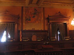 Justices' seats in the Pennsylvania Supreme Court's chambers in the Pennsylvania State Capitol in Harrisburg
