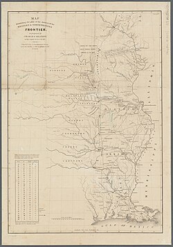 Louisiana Purchase territory shown as American Indian land in Gratiot's map of the defenses of the western & north-western frontier, 1837