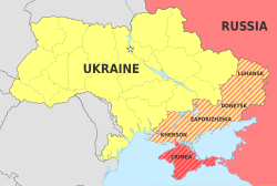 Ukrainian regions annexed by Russia since 2014 (Autonomous Republic of Crimea and Sevastopol) and 2022 (others). The 2022 annexation created a strategic land bridge between Crimea and Russia.
