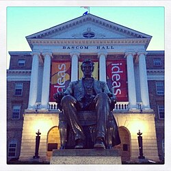 Bascom Hall sits atop Bascom Hill at the heart of campus.