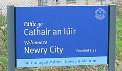 Bilingual sign (Irish and English) in Newry, Northern Ireland