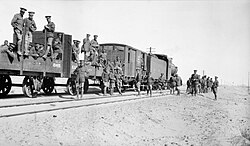 1/11th County of London Battalion London Regiment, 162nd Brigade, 54th (East Anglian) Division halted during the journey from Suez to Kantara