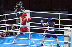 Taylor (in red) vs. Chorieva at the 2012 Olympic semi-finals