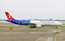 Turkish Airlines Airbus A330-300, decorated with UEFA Euro 2016 emblems