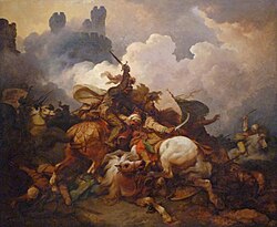 Richard the Lionheart during the siege of Acre, as depicted by Philip James de Loutherbourg (1807)